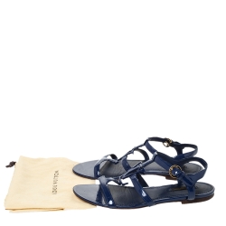 مملوكة مسبقًا صندل فلات لوي فيتون بسيور مزين بشعا الماركة أل ڨي جلد لامع أزرق مقاس 39