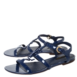 مملوكة مسبقًا صندل فلات لوي فيتون بسيور مزين بشعا الماركة أل ڨي جلد لامع أزرق مقاس 39