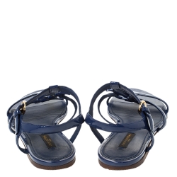 مملوكة مسبقًا صندل فلات لوي فيتون بسيور مزين بشعا الماركة أل ڨي جلد لامع أزرق مقاس 39