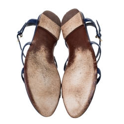 مملوكة مسبقًا صندل فلات لوي فيتون بسيور مزين بشعا الماركة أل ڨي جلد لامع أزرق مقاس 39