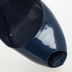 Pre Owned Louis Vuitton Blue Patent Oh Really! Peep Toe Platform Pumps Size 38.5