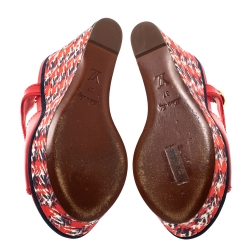 مملوكة مسبقًا Louis Vuitton Red Leather And Multicolor Fabric Wedge Platform Slingback Sandals Size 37