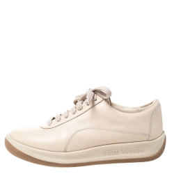 Louis Vuitton Cream Leather Platform Low Top Sneakers Size 37