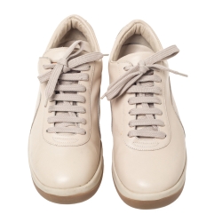 Louis Vuitton Cream Leather Platform Low Top Sneakers Size 37