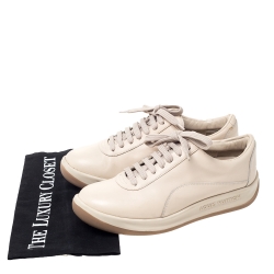 Louis Vuitton Cream Leather Platform Low Top Sneakers Size 37