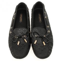 Pre Owned Louis Vuitton Black Monogram Leather Gloria Loafers Size 38