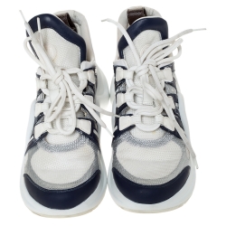 Louis Vuitton White/Blue Leather And Mesh Archlight Lace Up Sneakers Size 38
