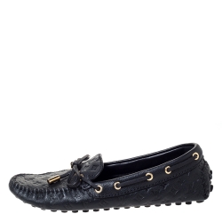 مملوكة مسبقًا Louis Vuitton Black Monogram Embossed Leather Gloria Loafers Size 35