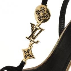 مملوكة مسبقًا Louis Vuitton Black Suede Logo T Strap Sandals Size 41