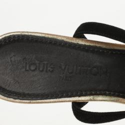 مملوكة مسبقًا Louis Vuitton Black Suede Logo T Strap Sandals Size 41