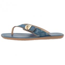 مملوكة مسبقًا Louis Vuitton Denim Monogram Thong Sandals Size 40