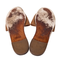 مملوكة مسبقًا Louis Vuitton Brown Leather Lock It Flat Slides Size 38