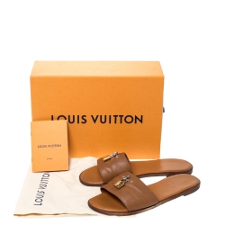 مملوكة مسبقًا Louis Vuitton Brown Leather Lock It Flat Slides Size 38