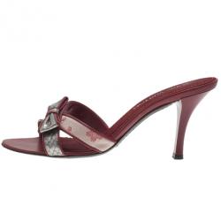 Pre Owned Louis Vuitton Red Monogram Satin Cherry Blossom Slides Size 39