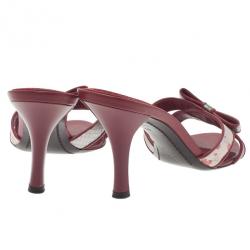 Pre Owned Louis Vuitton Red Monogram Satin Cherry Blossom Slides Size 39