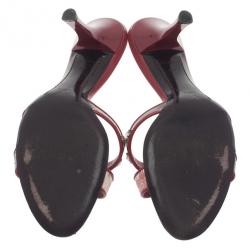 Pre Owned Louis Vuitton Red Monogram Satin Cherry Blossom Slides Size 39