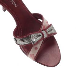 Pre Owned Louis Vuitton Red Monogram Satin Cherry Blossom Slides Size 39