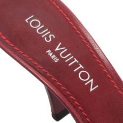 Pre Owned Louis Vuitton Red Monogram Satin Cherry Blossom Slides Size 39