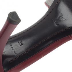 Pre Owned Louis Vuitton Red Monogram Satin Cherry Blossom Slides Size 39