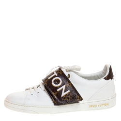 Louis Vuitton White Leather And Canvas Trim Frontrow Low Top Sneakers Size 37.5