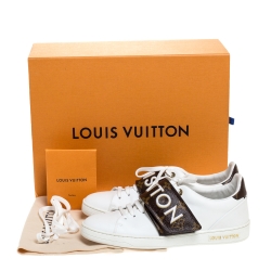 Louis Vuitton White Leather And Canvas Trim Frontrow Low Top Sneakers Size 37.5