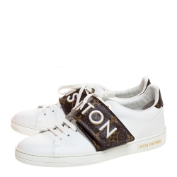Louis Vuitton White Leather And Canvas Trim Frontrow Low Top Sneakers Size 37.5