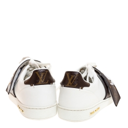 Louis Vuitton White Leather And Canvas Trim Frontrow Low Top Sneakers Size 37.5