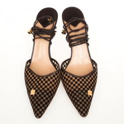 Pre Owned Louis Vuitton Brown Damier Pony Hair Strappy Sandals Size 37