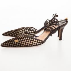 Pre Owned Louis Vuitton Brown Damier Pony Hair Strappy Sandals Size 37