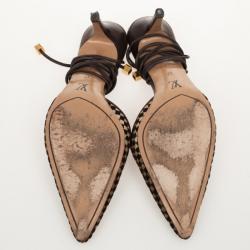 Pre Owned Louis Vuitton Brown Damier Pony Hair Strappy Sandals Size 37