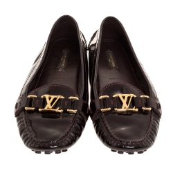 Pre Owned Louis Vuitton Burgundy Patent Leather Oxford Driving Loafers Size 38.5