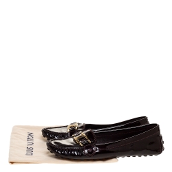Pre Owned Louis Vuitton Burgundy Patent Leather Oxford Driving Loafers Size 38.5