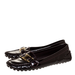 Pre Owned Louis Vuitton Burgundy Patent Leather Oxford Driving Loafers Size 38.5