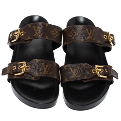 مملوكة مسبقًا Louis Vuitton Brown Monogram Canvas Bom Dia Flat Slides Size 41