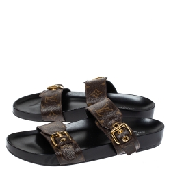 مملوكة مسبقًا Louis Vuitton Brown Monogram Canvas Bom Dia Flat Slides Size 41