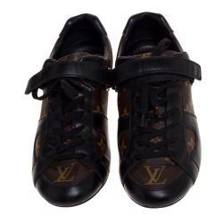 Louis Vuitton Brown/Black Leather And Monogram Canvas Globe Trotter Sneakers Size 39