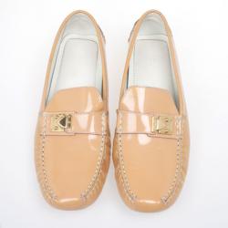 Pre Owned Louis Vuitton Peach Patent Leather Zen Loafers Size 39