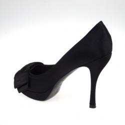 Pre Owned Louis Vuitton Black Satin Bow Peep Toe Pumps Size 39