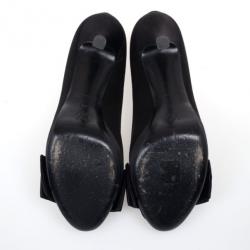 Pre Owned Louis Vuitton Black Satin Bow Peep Toe Pumps Size 39