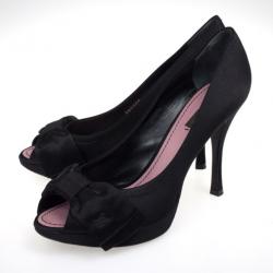 Pre Owned Louis Vuitton Black Satin Bow Peep Toe Pumps Size 39