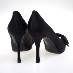 Pre Owned Louis Vuitton Black Satin Bow Peep Toe Pumps Size 39