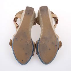 Pre Owned Louis Vuitton Monogram Denim & Leather Espadrilles Wedges Size 38
