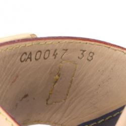 Pre Owned Louis Vuitton Monogram Denim & Leather Espadrilles Wedges Size 38