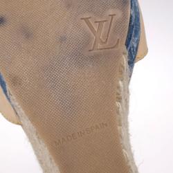 Pre Owned Louis Vuitton Monogram Denim & Leather Espadrilles Wedges Size 38