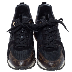 Pre Owned Louis Vuitton Black Suede, Mesh And Monogram Canvas Run Away Lace Up Sneakers Size 38