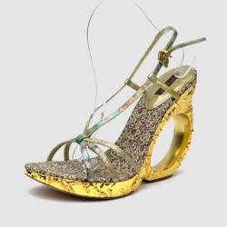 مملوكة مسبقًا Louis Vuitton Metallic Feerique Morganne Wedge Sandals Size 40