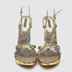 مملوكة مسبقًا Louis Vuitton Metallic Feerique Morganne Wedge Sandals Size 40