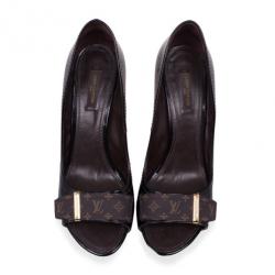 Pre Owned Louis Vuitton Black Monogram Idylle & Patent Leather Buci Pumps Size 39