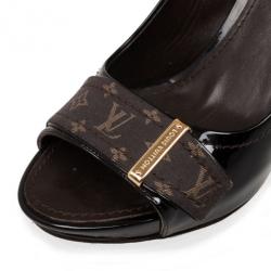 Pre Owned Louis Vuitton Black Monogram Idylle & Patent Leather Buci Pumps Size 39