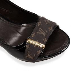 Pre Owned Louis Vuitton Black Monogram Idylle & Patent Leather Buci Pumps Size 39